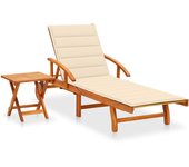 vidaXL Tumbona de jardín con mesa y cojín madera maciza de acacia