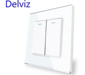 Delviz Toughened Glass Switch, White Crystal Panel 16A Power Outlet,1 Gang 2 Way Push Button Switch, EU Standard Wall USB Socket