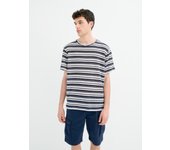Camiseta de rayas, mezcla poliéster-algodón, suave, ligera, manga corta, cuello redondo, corte oversized INSIDE