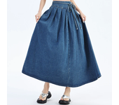 Women High Waist Fashion Loose Denim Skirt Girls Long Pleated A Line Dress Female Elegant Deep Blue Light Blue Skirts Large Size