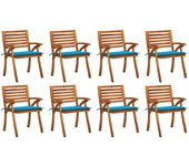 vidaXL Sillas de jardín 8 uds madera maciza de teca con cojines