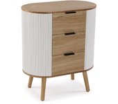 VERSA - Cómoda 3 cajones en madera natural y extremos en color blanco con ondulaciones , y unas medidas de 60x35x70 cm
