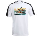 MERCHANDMANIA CAMISETA TÉCNICA FRANJA MANGAS NEGRA deporte playa kayak amigos competicion tshirt