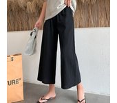 Spring Summer Women Wide Leg Cotton Pants Casual loose ealstic waist wide leg Calf-Length Pants for Female Trousers