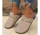 Women's Solid Color Flat Mules, Casual Closed Toe Slip On Shoes, Comfortable Buckle Strap Design Shoes