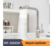 Grifo extraíble de acero inoxidable para cocina, grifería de níquel 304 con cascada de agua caliente y fría mezclada, para fregadero, con enjuague giratorio multifunción, 3668