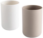 Vaso de 300 ml, juego de 2 vasos irrompibles y reutilizables, vaso de plástico para cepillo de dientes, apto para lavavajillas (blanco y marrón)