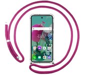 Tumundosmartphone Funda Colgante Transparente para LG K92 5G con Cordon Rosa Fucsia