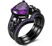Gothic Skull Engagement Ring Sets Cubic Zirconia Wedding Anniversary Rings Bridal Cocktail Party Biker Jewelry