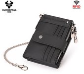Cartera de cuero genuino con doble cremallera y antirrobo RFID para hombre, con ranuras para múltiples tarjetas, monedero de cuero Crazy Horse