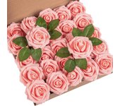 DuHouse 25Pcs Artificial Roses Flowers Fake Rose with Stems Real Touch Foam Flower Head for DIY Wedding Bridal Bouquet Baby Shower Centerpiece Floral Arrangement Party Home Decor(Navy Blue)