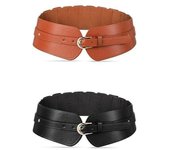 Set 2 Cinturones Anchos Elásticos con Hebilla de Gancho Cinturón de Cintura de Corsé Ajustable para Mujer Vestido Abrigo Camisa, color Marron y Negro