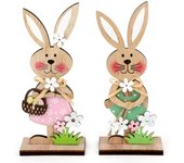 Easter Bunny Decorations, Stand up Wooden Bunnies Easter Table Decorations for Easter Spring Home Office Decor Set of 2