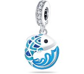 Summer 925 Silver Color Shell Pearl Fishtail Luminous Ocean Series Charms Beads Fit Pandora 925 Original Bracelets DIY Jewelry