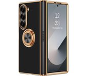 Luxury Plating Silicone Shockproof Bumper Case for Samsung Galaxy Z Fold 6 5 4 ZFold Fold6 Fold5 Fold4 Cover with Ring Holder