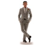 Glotomania - Figura para Tarta Hombre con Traje Gris - No Comestible - PET - Normativa UE 10/2011 - Medidas 95x200x75mm