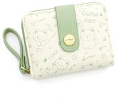 Cartera de Gato para Mujeres y niñas, Con Cremallera y tarjetero, Con billetera y ranuraspara tarjetas de Identificación, color verde