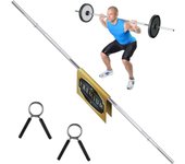 ManiBoom Barra Pesas Ø30mm Recta de 150cm, 180cm y 120cm en Barra Z Curl Compatibles con Discos de Ø30/31mm - Barra de Musculacion, Halterofilia para Gimnasio con Cierres de Resorte