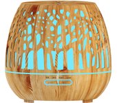 Humidificador Ultrasónico y Difusor de Aroma 400ml, atomizador de Fragancia ultrasónico LED con Control Remoto-Bosque Tallado, Marrón Claro