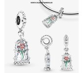 Disney Beauty and the Beast Enchanted Rose Dangle Charm Beads Fits Pandora Bracelet Women 925 Silver Pendant Bead Jewelry Hot