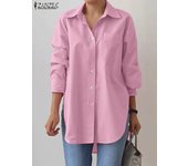 2023 ZANZEA Spring Elegant Blouse Stylish Women Lapel Neck Long Sleeve Shirt Loose Solid Split Hem Tops Oversize OL Work Blusas
