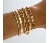 Maximum 6PCS Vintage Gold Color Metal Flat Snake Chain Bracelet Set for Women Men Simple Cuban Twist Chain Bracelet Jewelry Gift