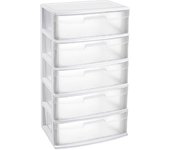 Tradineur - Cajonera de organización Nilo - Ideal para el hogar o el trabajo - Fabricación en plástico - 5 Cajones translucidos - 100,5 x 56 x 40 cm - Color Blanco
