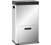HOMCOM Cubo de basura rectangular con pedal, 56L, cubo de basura para cocina, 3 compartimentos, cierre suave, acero inoxidable antihuellas, cubo con ruedas, cubo interior extraíble, color plata