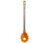 Bra - Cuchara de Pasta Efficient, Utensilio de Cocina, Acero Inoxidable, Silicona Naranja, Laterales Dentados, Apto Lavavajillas