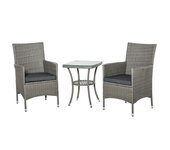 Outsunny Conjunto de Muebles Ratán para Jardín Formado por 1 Mesa y 2 Sillones con Cojines Estructura de Metal y Ratán