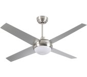 Ventilador de Techo con Luz LED Silencioso 4 Aspas 56W de Potencia | Modelo Montana Plateado de Thinia Home | Ventilador de Techo con Mando a Distancia y 6 Velocidades Controlables