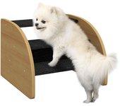 PawHut Escaleras para Perros de 3 Peldaños, Escaleras para Mascotas con Pared Lateral, Rampa para Perros pequeños de hasta 10 kg, Escaleras para Gatos para sofá, Cama, Antideslizante, Roble