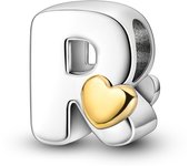 New 925 Sterling Silver Cute Gold Lucky Heart 26 Letter Series Charms Beads Fit Pan Original Bracelets DIY Gifts Fine  Jewelry