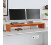 vidaXL Soporte de monitor madera maciza de pino 100x27x15 cm en color Blanco/Natural/Marrón cera | práctico organizador multiusos diseño compacto funcional