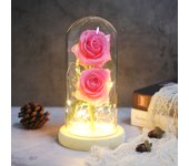 Two Roses Beauty And The Beast Red Rose In A Glass Dome On A Wooden Base Rose Lamp For Valentine's Day Christmas Gift Home Decor