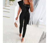 Fashion Sequins Decoration One Shoulder Backless Jumpsuit Women Female Slim Fit Stretch Lace-up High Waist  Back Zipper Rompers