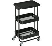 HOMCOM Carrito de Cocina con Ruedas Carro de Almacenamiento de 3 Niveles y Frenos para Baño Salón Dormitorio Oficina 46x34,5x76,5 cm Negro