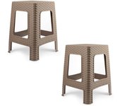 Coshano Taburete Plástico Estilo Ratán Apilable Interior y Exterior España - 36x36x45cm (Marron) Pack de 2