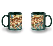 MERCHANDMANIA TAZA COLOR NEGRO RECUADRO playa amigos fiesta tumbona arena agua color mug
