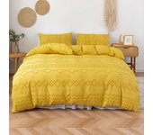 3pcs Duvet cover， Tufted Duvet Cover Set with Geometric Wave and Plaid Design for All Seasons， Comfortable and Soft，