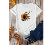 Sunflowers and butterflies Tee,Print Crew Neck T-shirt,Women's Casual Loose Short Sleeve Fashion Summer T-Shirts Tops