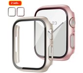 2PCS Tempered Glass+cover For Apple Watch Case 44mm 40mm 42mm 41mm 45mm PC bumper Screen Protector iWatch series 9 8 7 6 5 3 se