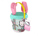 Cubo De Playa Hello Kitty Diametro 14 Cm Con Pala, Rastrillo y 3 Moldes. (Color Baby 77326)
