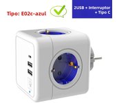 MASSFA 4 Eu AC Outlets Power Strip Multiple Cube Plug 2 USB-A Electrical Socket with Switch USB-C Surge Protector Home Adapter