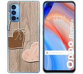 Tumundosmartphone Funda Gel Tpu para Oppo Reno 4 5G diseño Corazones Madera Dibujos