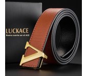 LUCKACE Design Belt For Men Fashion Women Luxury Letter Smooth Buckle Belts Alloy V Buckle Belts Leather Belts Gifts Waist