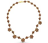 Inmaculada Romero Gargantilla Oro 18k Mujer Eslabones Cuajos Granate Rosetas Combinadas Rombo Mosquetón - Diseño Exclusivo
