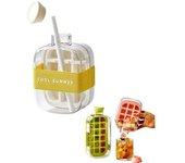 Cubitera portátil con tapa y recipiente, 500/800 ml, sin contacto, fácil de liberar, perfecta para café, jugos y bebidas.