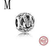 925 Sterling Silver Hollow Round A-Z 26 English Letter Alphabet DIY Beads Fit Original Pandora Charms Bracelet Fine Jewelry Gift