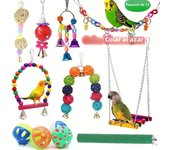 12pcs Pack Bird Toy Cage Bird Accessories Wood Parrot Toys Bird Toy Swing Suspension Bridge Ball Cage Bells Pet Supplies Set